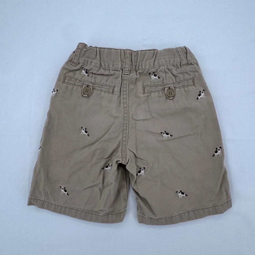Gymboree Toddler Boys Khaki Embroidered Dog Shorts Size 3T W/ Adjustable Waist